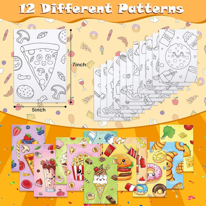 Anseal 12 Packs Pre Drawn Canvas to Paint, 5" X 7" Foods Pre Printed Canvas for Kids, Pre Stretched Canvas Outline Painting Boards for Beginners, Students, Party Favor - Image 2